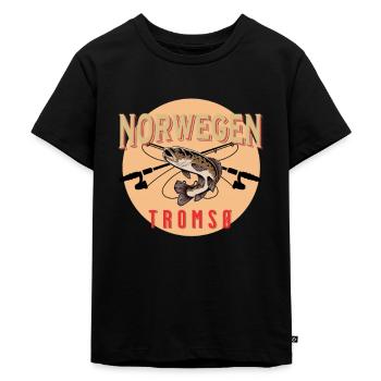 Angelurlaub Angeltour in Norwegen Tromsø - Kinder Premium Bio T-Shirt - Schwarz - Vorne - Mikhail (115cm)