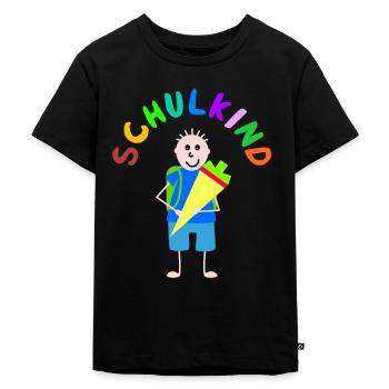 Strichmännchen Schulkind - Kinder Premium Bio T-Shirt - Schwarz - Vorne - Mikhail (115cm)