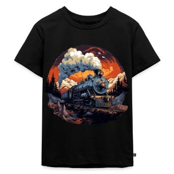 Dampflok Modelleisenbahn Lokomotive Zug - Kinder Premium Bio T-Shirt - Schwarz - Vorne - Mikhail (115cm)