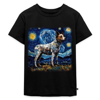 Australian Cattle Dog Van gogh starry night - Kids Premium Organic T-Shirt - black - Front - Mikhail (115cm)