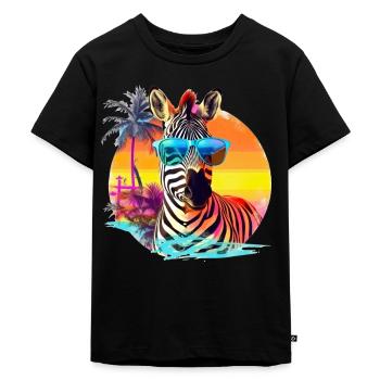 Lustiges Zebra mit Sonnenbrille Retro Stil für - Kinder Premium Bio T-Shirt - Schwarz - Vorne - Mikhail (115cm)