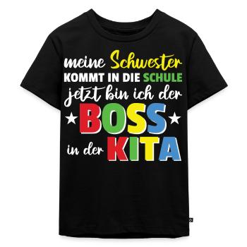 kleine geschwister Kita Shirt für Jungen - Kinder Premium Bio T-Shirt - Schwarz - Vorne - Mikhail (115cm)