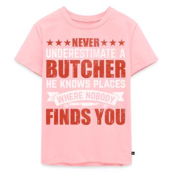 Metzger kennen Orte wo dich niemand findet - Kinder Premium Bio T-Shirt - Rosa - Vorne - AI Model Kid Female (0cm)