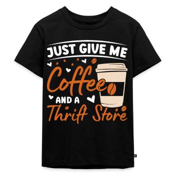 Coffee & Thrift Store Sustainability - Kids Premium Organic T-Shirt - black - Front - Mikhail (115cm)