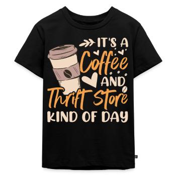 Thrift store and coffee day Economical - Kids Premium Organic T-Shirt - black - Front - Mikhail (115cm)