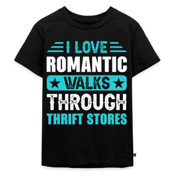 Romantischer Spaziergang Gebrauchtwarenladen - Kinder Premium Bio T-Shirt - Schwarz - Vorne - Mikhail (115cm)