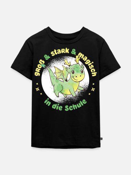 Drache Dino Einschulung - "magisch in die Schule" - Kinder Premium Bio T-Shirt - Schwarz