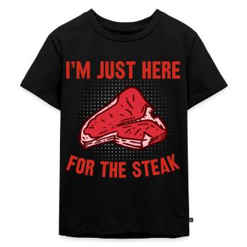 Ich bin wegen dem Steak hier Grillsaison eröffnet - Kinder Premium Bio T-Shirt - Schwarz - Vorne - Mikhail (115cm)