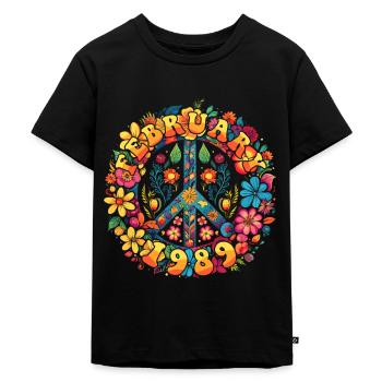 Flower Power Hippie Birthday - Février 1989 - T-shirt Premium bio Enfant - noir - Devant - Mikhail (115cm)