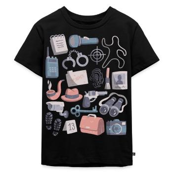 Detektiv Doodle Spur Beweise Detektei Fall - Kinder Premium Bio T-Shirt - Schwarz - Vorne - Mikhail (115cm)