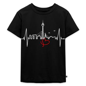 Düsseldorf Skyline Herzschlag Liebe Düsseldorfer - Kinder Premium Bio T-Shirt - Schwarz - Vorne - Mikhail (115cm)