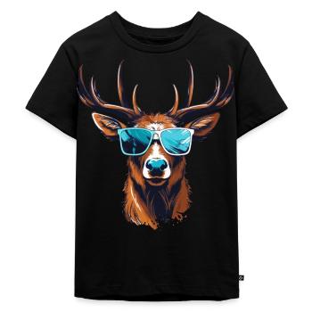 Hirsch T-Shirt Herren Trachtenshirt Ersatz Tracht - Kinder Premium Bio T-Shirt - Schwarz - Vorne - Mikhail (115cm)