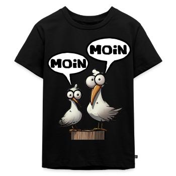 moin moin die Möwe - Kinder Premium Bio T-Shirt - Schwarz - Vorne - Mikhail (115cm)
