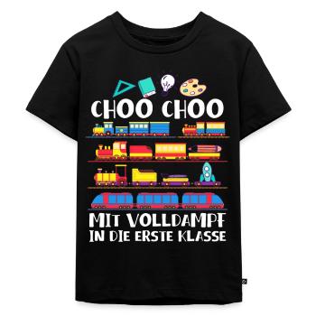 Mit Volldampf in die Erste klasse Eisenbahn Zug - Kinder Premium Bio T-Shirt - Schwarz - Vorne - Mikhail (115cm)