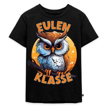 Cartoon Eulenklasse Grundschule Klassentier Eule - Kinder Premium Bio T-Shirt - Schwarz - Vorne - Mikhail (115cm)