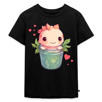 Axolotl Niedlicher Boba Bubble Tea Kawaii - Kinder Premium Bio T-Shirt - Schwarz - Vorne - Mikhail (115cm)
