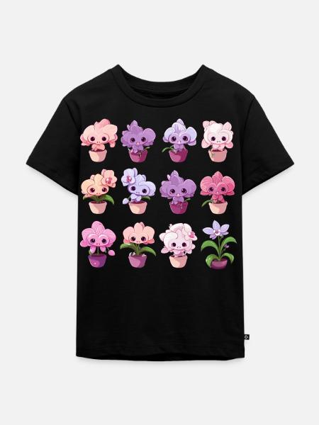 Orchideen kawaii - Kinder Premium Bio T-Shirt - Schwarz