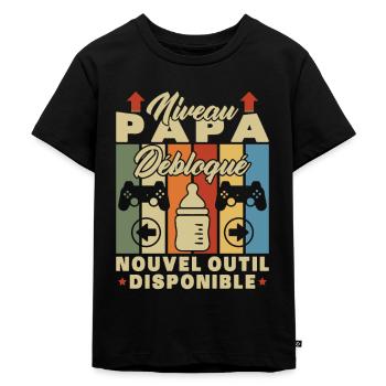 Niveau Papa Débloqué, Futur Père Annonce Grossesse - T-shirt Premium bio Enfant - noir - Devant - Mikhail (115cm)