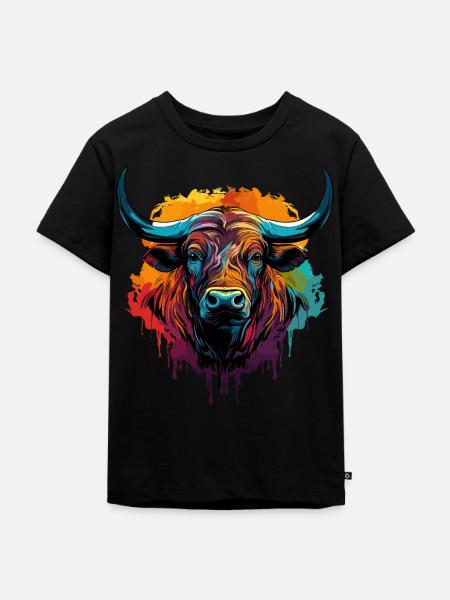 Bunter Büffel Wasserbüffel - Kinder Premium Bio T-Shirt - Schwarz