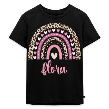 Flora Regenbogen Name Geburtstag Flora - Kinder Premium Bio T-Shirt - Schwarz - Vorne - Mikhail (115cm)