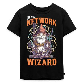 Network Wizard Network Admin Cat Computer Engineer - Kinder Premium Bio T-Shirt - Schwarz - Vorne - Mikhail (115cm)