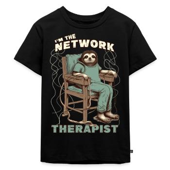 Network Therapist Network Engineer Sloth Funny Net - Kinder Premium Bio T-Shirt - Schwarz - Vorne - Mikhail (115cm)