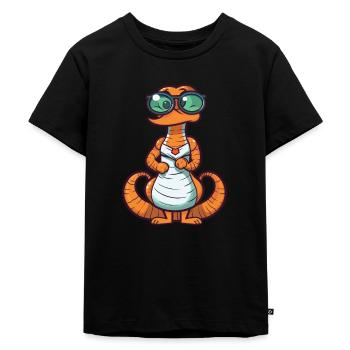 Kobra trägt Brille Karikatur Kawaii Illustration - Kinder Premium Bio T-Shirt - Schwarz - Vorne - Mikhail (115cm)