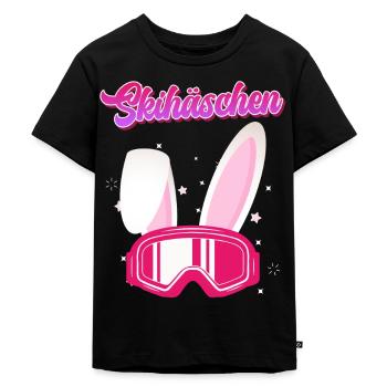 Skihäschen Hasenohren Skifahrer Shirt Frauen - Kinder Premium Bio T-Shirt - Schwarz - Vorne - Mikhail (115cm)