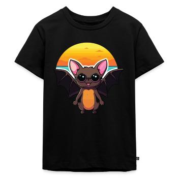 Fledermaus lustige Karikatur Kawaii Strand Illustration - Kinder Premium Bio T-Shirt - Schwarz - Vorne - Mikhail (115cm)