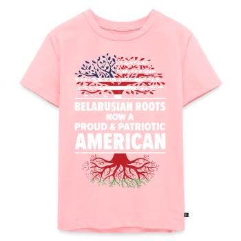 Belarusian American Patriot USA Grown Belarus US - Kids Premium Organic T-Shirt - rose - Front - AI Model Kid Female (0cm)