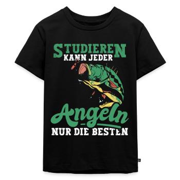 Angeln Fischen Studieren kann jeder - Kinder Premium Bio T-Shirt - Schwarz - Vorne - Mikhail (115cm)