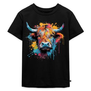 Highland Cow, Aquarell - Kinder Premium Bio T-Shirt - Schwarz - Vorne - Mikhail (115cm)