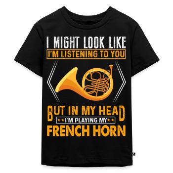 Französischer Horn -Spieler Hornist Messing Musik - Kinder Premium Bio T-Shirt - Schwarz - Vorne - Mikhail (115cm)