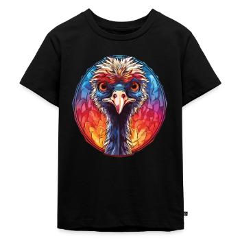 Strauß buntes Aquarell Tier Illustration - Kinder Premium Bio T-Shirt - Schwarz - Vorne - Mikhail (115cm)