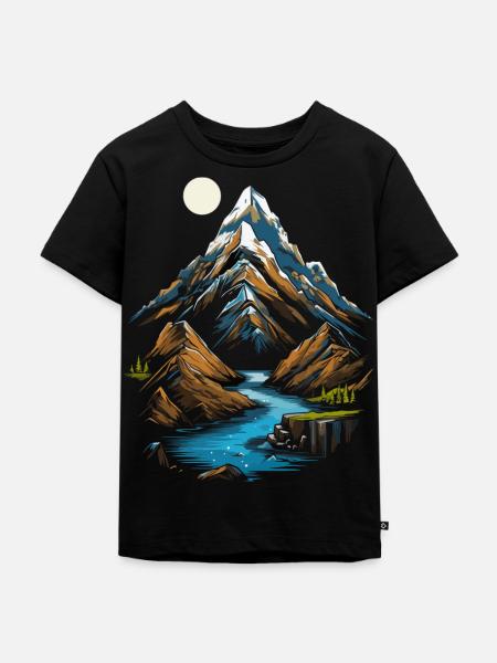 Berggipfel im Mondschein - Kinder Premium Bio T-Shirt - Schwarz