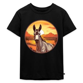 Esel buntes Aquarell Cartoon Kawaii Tier - Kinder Premium Bio T-Shirt - Schwarz - Vorne - Mikhail (115cm)