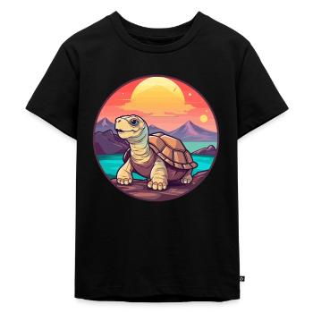 Schildkröte buntes Aquarell Cartoon Kawaii Tier - Kinder Premium Bio T-Shirt - Schwarz - Vorne - Mikhail (115cm)