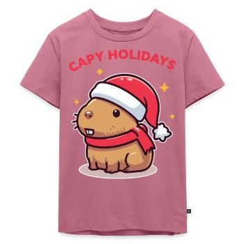 Capy Holidays Cute Xmas Capybara with Santa Hat - Kids Premium Organic T-Shirt - mauve - Front - Hailey (125cm)