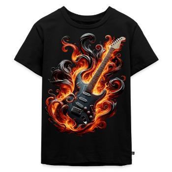 E-Gitarre mit Flammen - Kinder Premium Bio T-Shirt - Schwarz - Vorne - Mikhail (115cm)