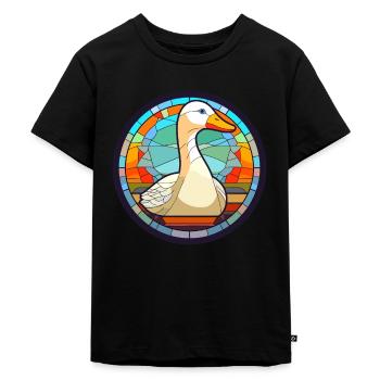 Gänse-Buntglas-Cartoon-Kawaii-Tier - Kinder Premium Bio T-Shirt - Schwarz - Vorne - Mikhail (115cm)