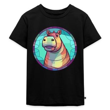 Nilpferd Bunte Karikatur Kawaii Tier - Kinder Premium Bio T-Shirt - Schwarz - Vorne - Mikhail (115cm)