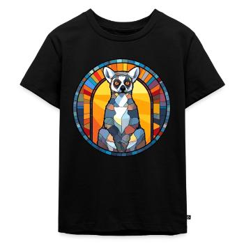Lemur Buntglas Bunte Karikatur Kawaii Tier - Kinder Premium Bio T-Shirt - Schwarz - Vorne - Mikhail (115cm)
