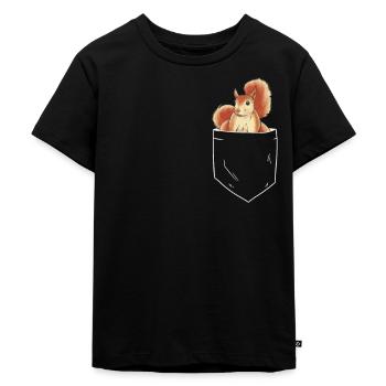 Eichhörnchen in Brusttasche - Kinder Premium Bio T-Shirt - Schwarz - Vorne - Mikhail (115cm)
