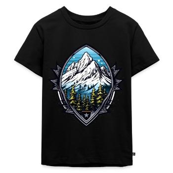 Berge Alpen Wappen - Kinder Premium Bio T-Shirt - Schwarz - Vorne - Mikhail (115cm)