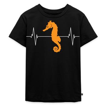 Herzschlag Seepferdchen Meer Passion - Kinder Premium Bio T-Shirt - Schwarz - Vorne - Mikhail (115cm)