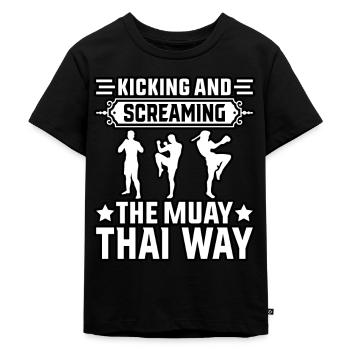 Donner des coups de pied et crier à la manière du Muay Thai - T-shirt Premium bio Enfant - noir - Devant - Mikhail (115cm)