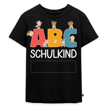 ABC Schulkind Personalisierbar Einschulung Schule - Kinder Premium Bio T-Shirt - Schwarz - Vorne - Mikhail (115cm)