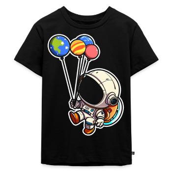 Astronaut die de Ballonnen van de Planeet Zonnestelsel houden - Kinderen Premium Bio T-shirt - zwart - Voor - Mikhail (115cm)