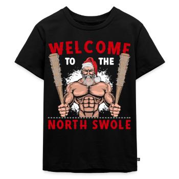 Liftmas Santa Bodybuilder Christmas North Swole - Kinder Premium Bio T-Shirt - Schwarz - Vorne - Mikhail (115cm)