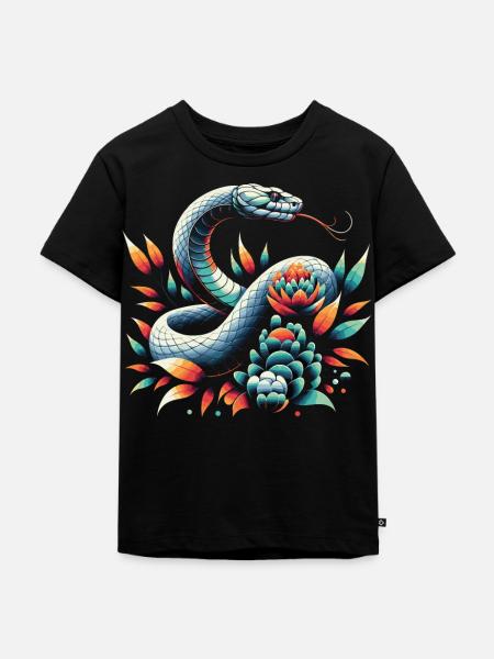 Schlange Schlangen Tier - Kinder Premium Bio T-Shirt - Schwarz